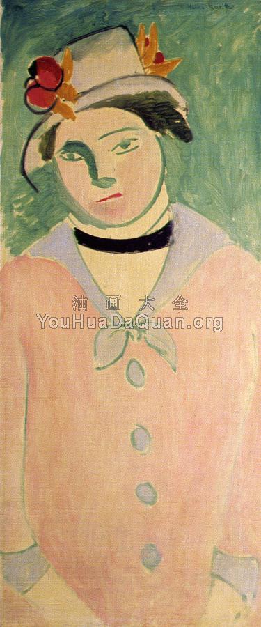 带玫瑰花帽子的玛格丽特 - 亨利·马蒂斯